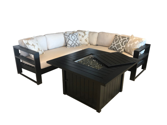 Protege Casual Outdoor Patio Furniture Cabana Sectional With Cabana Fire Table